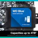 Western Digital 1TB WD Blue SA510 SATA Internal Solid State Drive SSD - SATA III 6 Gb/ s, 2.5"/ 7mm, Up to 560 MB/ s - WDS100T3B0A