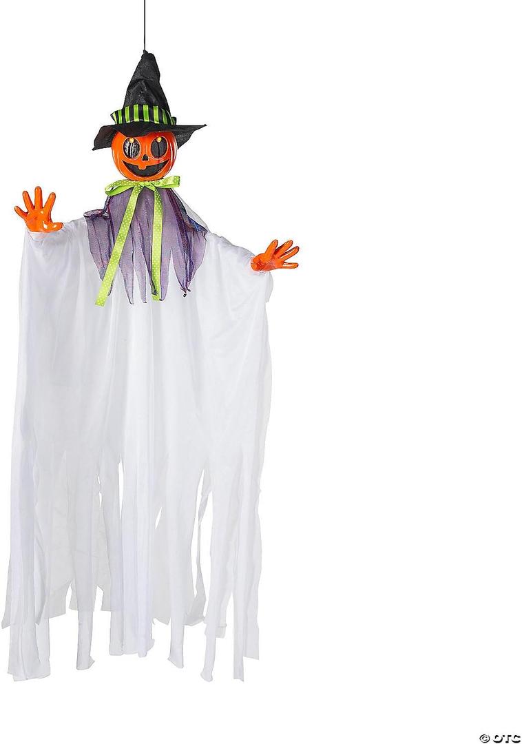 Animated Smiling Pumpkin Scarecrow Hanging Halloween Prop Decoration 47"
