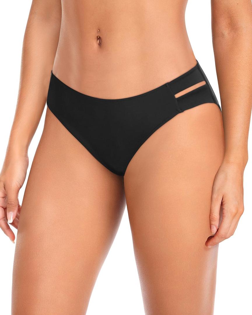 Zmart Strappy Low Rise Bikini Bottoms - Women Full Coverage Swim Bathing Suit Bottom Swimsuits Bottom (Large, Black)