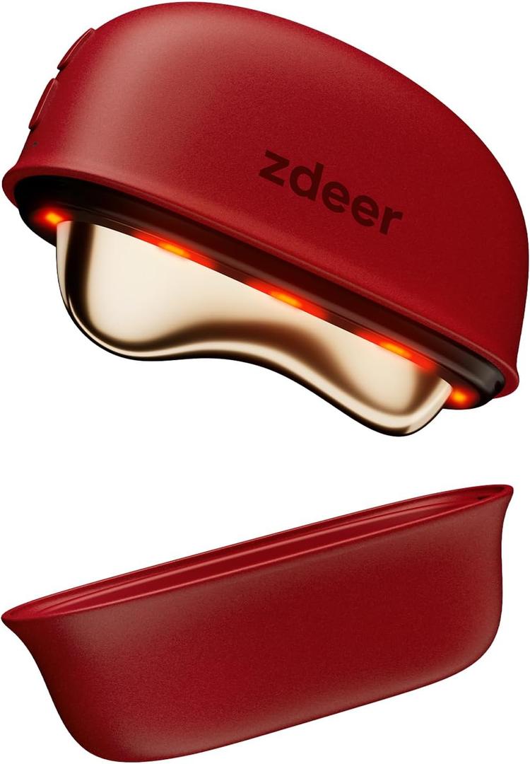 ZDEER LED Red Light Therapy for Face & Neck Massager Facial Care Device  Electric Gua Sha Brass Tool with Heat & Vibration for Firming, Sculpting & Skincare, Red