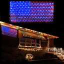 DANLI American Flag String Lights, Waterproof 420 LED String Lights, US Flag Light with Plug, Net Light Holiday Decoration for Garden Patio July 4th National Day Independence Memorial Day