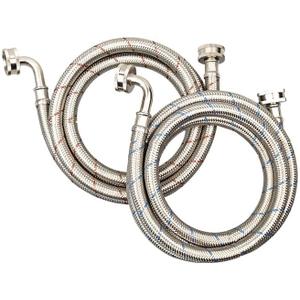 10FT Stainless Steel Washing Machine Hoses with 90 Degree Elbows,2 Pack Red and Blue Washer Hoses,Burst Proof Hot & Cold Water Connection Inlet Washer Supply Lines