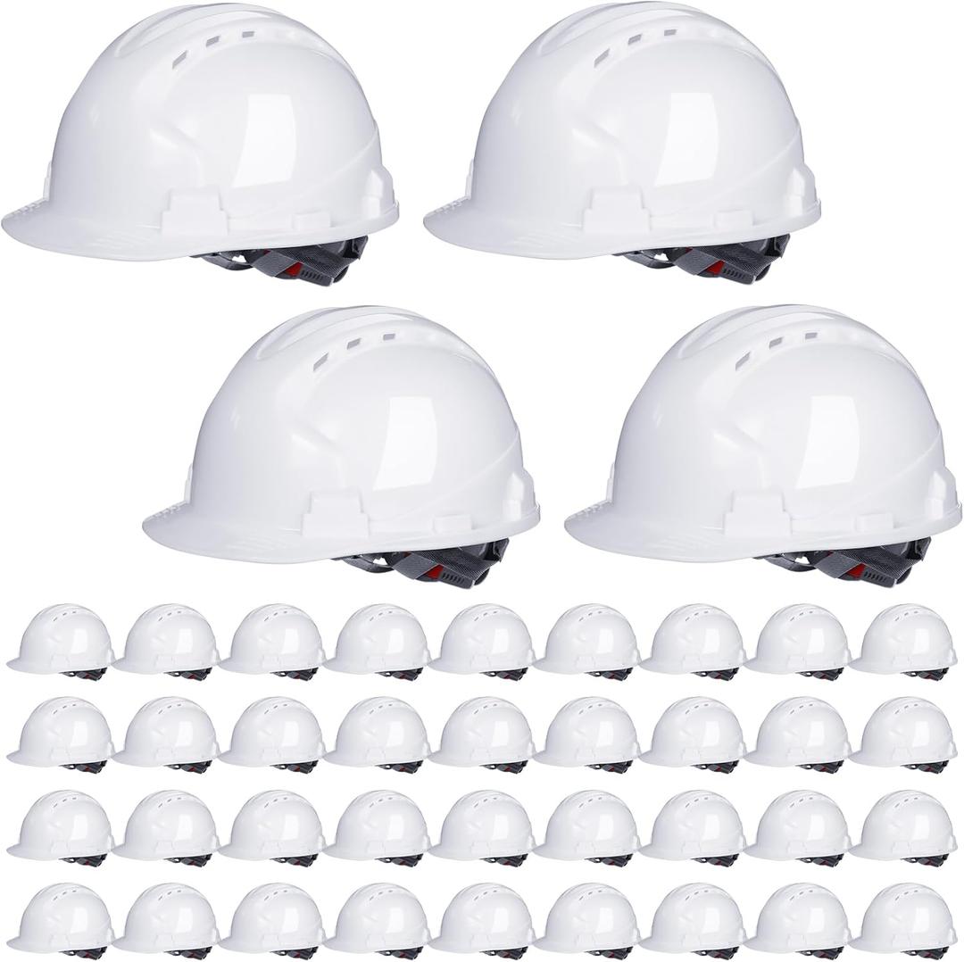 40 Pcs 4 Pt. Suspension Hard Hat Bulk Safety Helmets ABS Construction Hardhats Adjustable Ratchet Hard Hats with Vents and Cotton Brow Pad Hard Hats for Men Work Head Protection Supplies