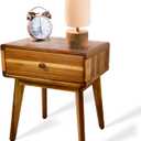 ENKEZI Small Mid Century Acacia Night Stand with Drawer Dresser, Handcrafted Small Nightstand, Space-Saving Bedroom Side Tables with Acrylic Coating, No Visible Nails