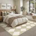 PureCozy Machine Washable Beige 5x7 Area Rugs for Living Room Modern Soft Large Checkered Rug Non-Slip Low Pile Accent Indoor Office Carpet for Bedroom Dining Room Nursery Classroom