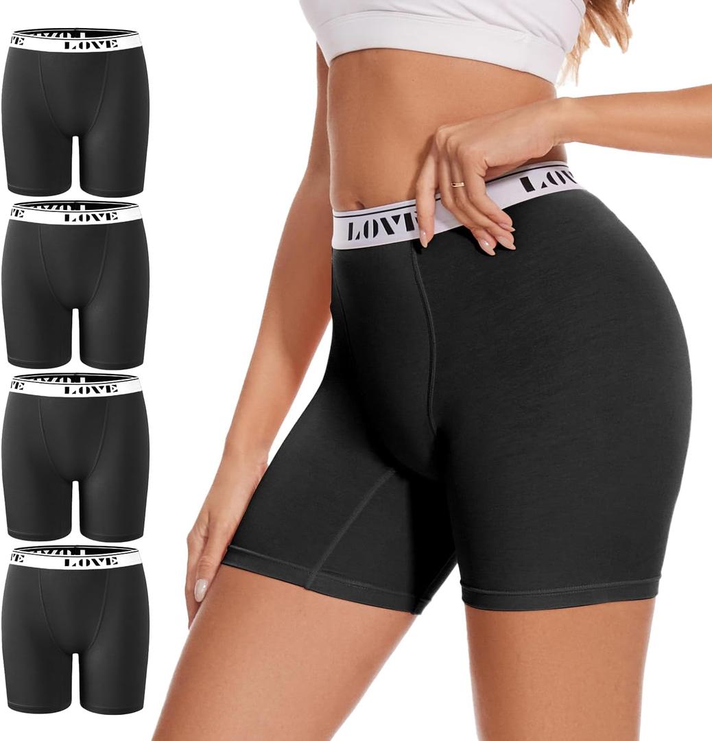 Womens Boxer Briefs High Waisted Modal Boy Shorts Underwear (Large, Black-pack of 4)