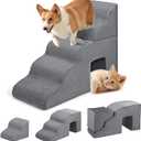 Dog Stairs for Small Dogs 15" H, Dog Ramp for High Beds, Non-Slip Pet Steps with Cave for Cats, Extra Wide Balanced Dog Ramp for Couch - 5 Steps Detachable Into 3 Steps Grey (grey)