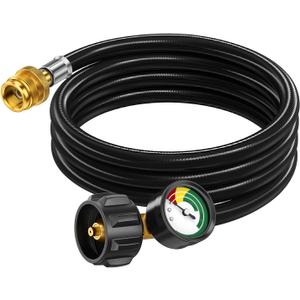6ft Propane Hose Adapter 1lb to 20lb with Gauge, Propane Adapter Hose 1 lb to 20 lb Converter,5-40lb Propane Tank Hose Adapter forWeber Q Grill/Coleman Stove/Blackstone Griddle/Buddy Heater (6ft Updated)