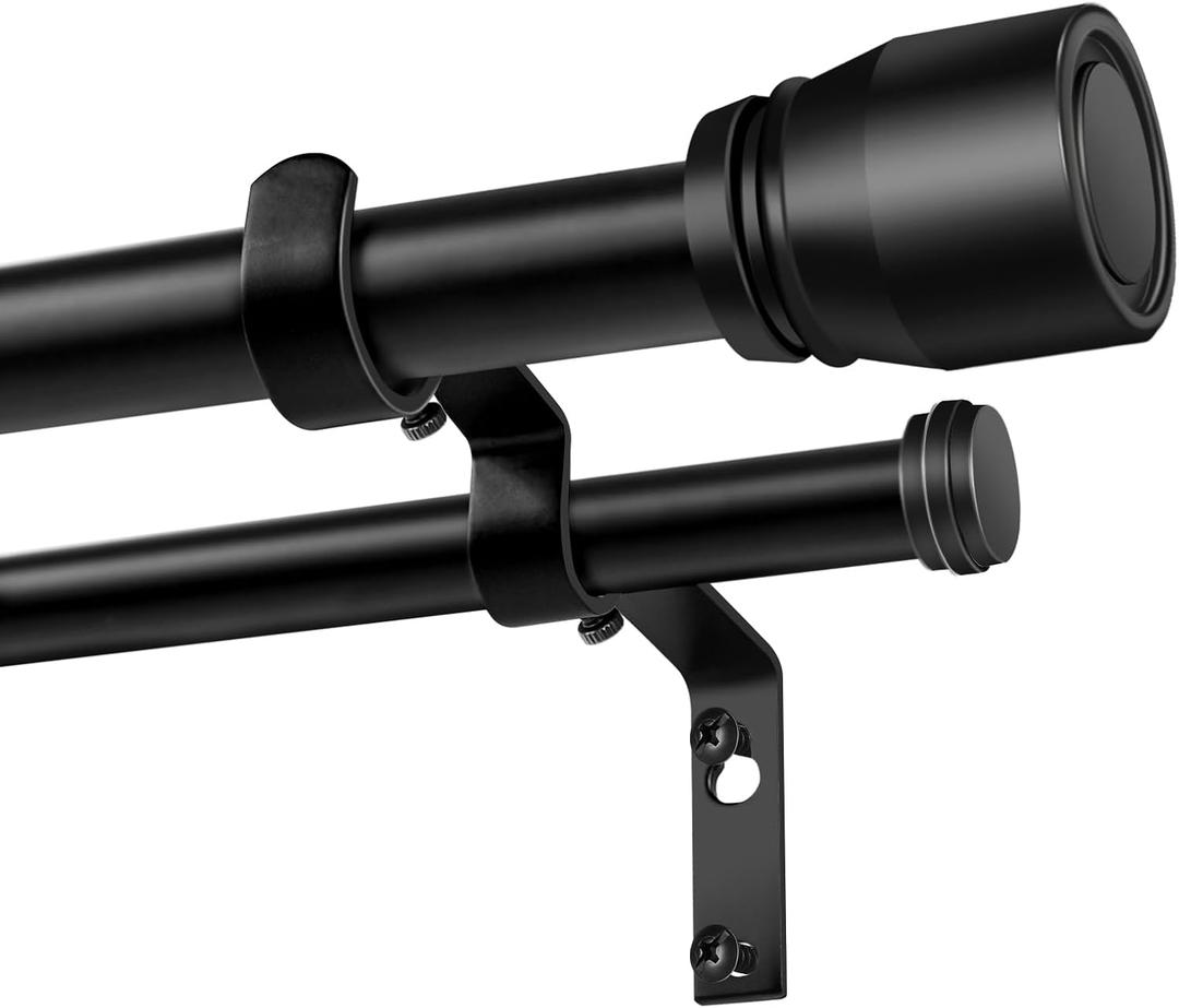 Heavy Duty Double Curtain Rod 84-120 Inch Length, 1 Inch Adjustable Matte Black Double Curtain Rod with Brackets, Long Double Curtain Rod for Windows Sliding Door (Black, 32-120", 1 PCS)