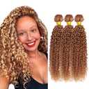 Highlight Kinky Curly Bundle P27/30 Human Hair Weave 22 22 22 Inch Peruvian Virgin Human Hair 3 Bundles Two Tone Color 30 Mixed With Color 27 Bundles Hair Extensions