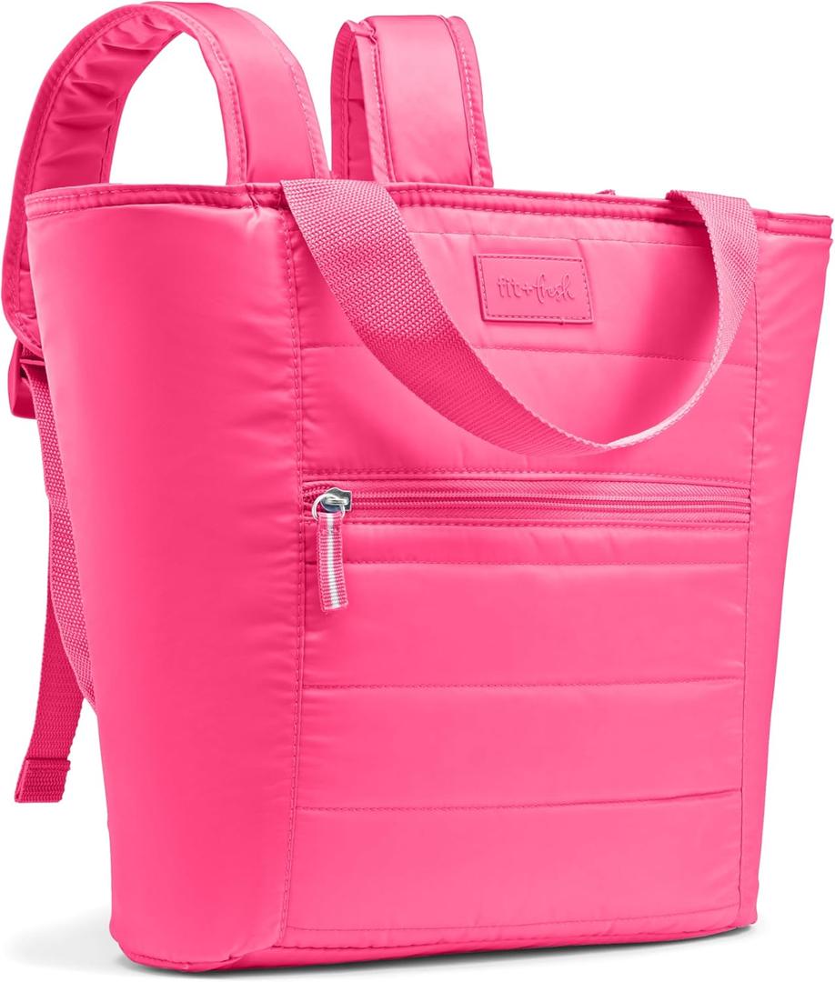 Fit & Fresh Carefree Cooler Collection  Insulated, Leakproof, Water-Resistant Tote & Mini Sling Bag for Summer Pool & Travel (18-Can, Hot Pink)