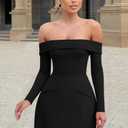 XXTAXN Women's Formal Sexy Off The Shoulder Long Sleeve Cocktail Back Zipper Mini Dress with Pocket (S)