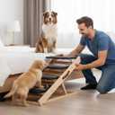 4 Steps Wood Pet Stairs & Ramp for Small and Medium Dogs and Cats, Portable Ramp Pets 2-in-1 Foldable, Non-Slip Pet Ladder for Tall Beds, Sofa, Cars, Holds Up to 220 lbs (4 Steps)