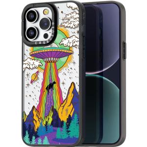 Compatible for iPhone 15 Pro Max Case Cute Aesthetic - Durable Fashion Funny Phone Case - Girly UFO Pattern Print Cover Design for Woman Girl 6.7 inches Black