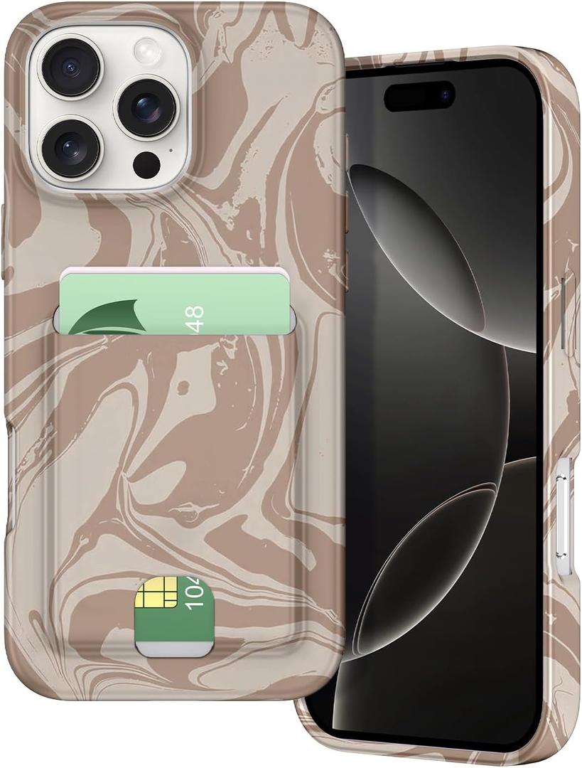 Petocase for iPhone 16 Pro Wallet Case Card Holder Slot Slim Fit Flexible TPU Gel Rubber Soft Skin Silicone Protective Phone Case Cover for Apple iPhone 16 Pro 6.3 inch Creamy Curry