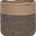 MINTWOOD Design 11 x 11 Inches Cotton Rope Basket for Flower Pot and Indoor Floor Planters, Decorative Round Woven Plant Pot Basket, Planter Covers, Small Dog Toy Storage Baskets, Black