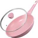 11 Inch Non Stick Frying Pans with Lid - 100% PFOA PFAS Free, Super Nonstick, All Stovetop Compatible Induction Gas Electric, Omelette & Egg Pan, Dishwasher Safe, Eco-Friendly Pink Pan