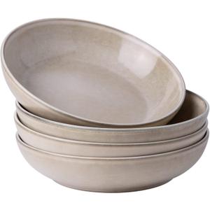 AmorArc 8.5'' Large Pasta Bowls, 36oz Ceramic Salad Serving Bowls Set of 4 for Kitchen, Wide Stoneware Bowls for Pasta,Salad,Fruit,Bread, Microwave Safe, Cappuccino