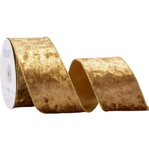 Gold Velvet Wired Edge Ribbon, 2.5 Inch x 10 Yards Crushed Velvet Christmas Ribbon for Christmas Tree Decoration Gift Wrapping Garland Wreaths Bows Making