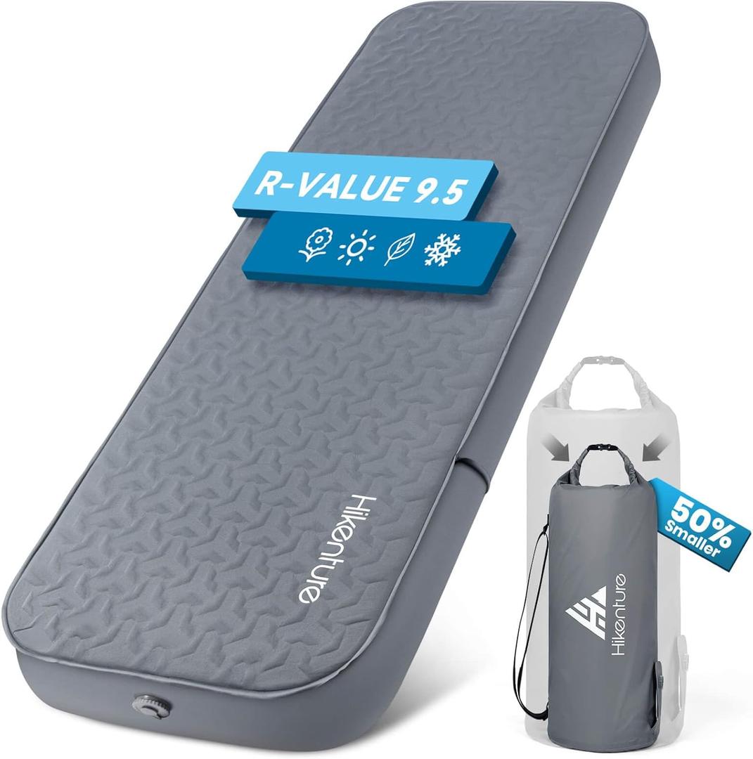 Hikenture 4" Thick Self Inflating Sleeping Pad, Foam & Air Camping Mattress, 9.5 R-Value Insulated Sleeping Mat, Portable All Season Camping Pad for Tent, Car, Cot, Truck (Single (80"28"))