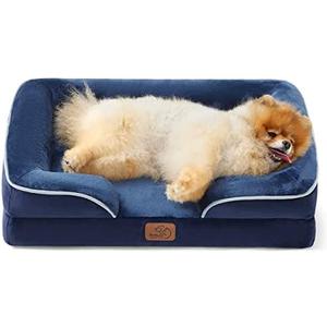 Bedsure Small Orthopedic Dog Bed - Washable Bolster Dog Sofa Beds for Small Dogs, Supportive Foam Pet Couch Bed with Removable Washable Cover, Waterproof Lining and Nonskid Bottom Couch, Navy Blue