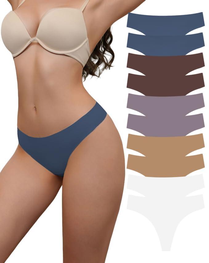 RoyalBelle Seamless Thongs For Women V-Waisted Sexy Invisible No Show Breathable Stretch Panties Underwear 10-Pack (XL)