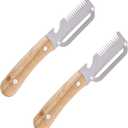 2pcs Multifunctional Stainless Steel Vegetable Peeler Knife with Wooden Handle, Handheld Zero Flex Scallion Shredder & Bottle Opener 3-in-1 Kitchen Gadget for Fruit Potato Pumpkin Papaya Welsh Onion