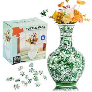 164 Pcs Vase Puzzle, Adult 3D Plastic Jigsaw Vase Puzzle, Gift for Adults, for Home Decoration and Flower Arrangement (Green Leaf)