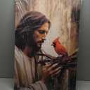 CXHOSTENT Jesus Canvas Wall Art - Jesus with Red Birds Cardinal Picture Print for Church Prayer Room - Framed (24.00"x36.00")