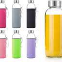 Glass Water Bottles 6 Pack With Sleeves and Stainless Steel Lids - 18oz Size - Leak Proof Caps, Reusable and Perfect For Travel and Storing Beverages Juice, Smoothies, Kombucha, Kefir, Tea