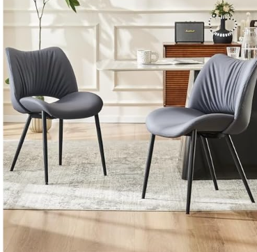 YOUTASTE Modern Dining Chair Set of 2 Armless Hollow Mid Back Office Desk Living Room Chair No Wheels Wide Seat Accent Vanity Chair PU Leather Padded Home Kitchen Restaurant Gray