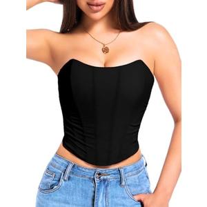 ChiaoLezhee Women's Adjustable Lace-Up Corset Top, Boned Ruched Mesh XL