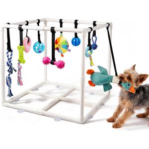 Puppy Play Gym with 15 Toys, Puppy Toys to Keep Them Busy Indoor Play Gym for Mental Stimulation, 23.2" Small Dog Play PVC Frame with Straps