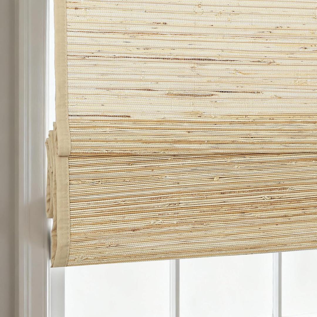 Cordless Bamboo Roman Shades, Woven Linen Roman Blinds, 25" W x 48" H