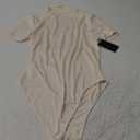Milumia Women's Casual Ruched Mock Neck T Shirt Short Sleeve Tee Bodysuit Jumpsuit (Medium, Beige)