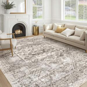 Vintage Living Room Area Rug 9x12 - Large Soft Washable Oriental Traditional Distressed Farmhouse Rugs for Bedroom - Indoor Floor Accent Carpet for Home Office House Decor - Distressed Brown