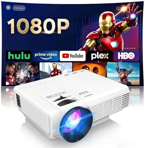 【Two-Way Bluetooth】1080P Mini Projector with Projector Screen, 50% Zoom, Portable Outdoor Movie Projector, Compatible with TV Stick, Video Games, HDMI, USB, Smartphone (1080P Projector)