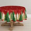 Christmas Tablecloth 60x60 Inch Round, Christmas Trees Red Washable Table Cover for Party Picnic Dinner Decor