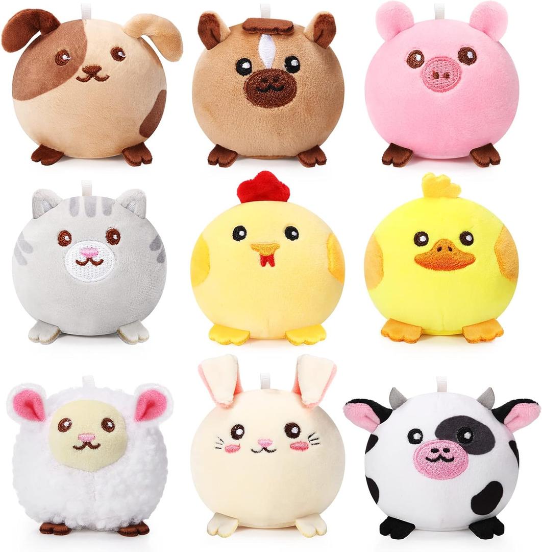 Skylety 9 Pcs Mini Plush Animals Toys Bulk 3.15 Inch Cute Soft Small Stuffed Animal Plush Keychain for Kids Goodie Bag Fillers Birthday Classroom School Prizes Festival Party Favors(Farm Animals)