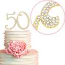50 Cake Topper - Premium Gold Metal - 50th Birthday or Golden Anniversary Party Sparkly Rhinestone Decoration Makes a Great Centerpiece - Now Protected in a Box