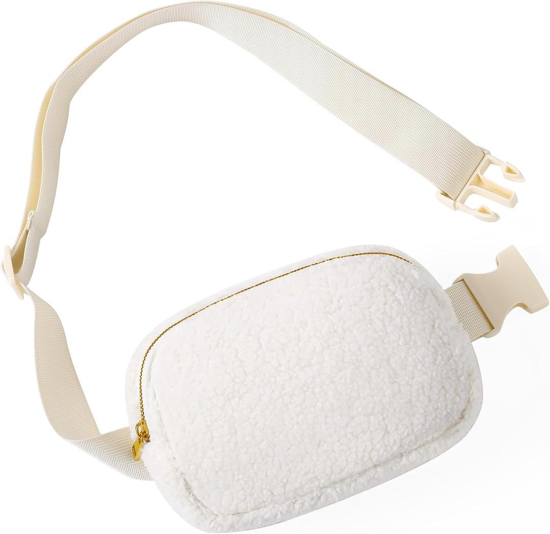 Fleece Fanny Pack for Women Men Everywhere Belt Bag with Adjustable Strap Fashion Waist Packs by Amxnx Fleece-A-White