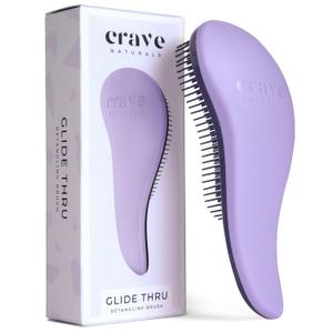 Crave Naturals Glide Thru Hair Brush - Detangler Brush for Curly, Straight, Wet or Dry Hair - Gentle Detangling Brushes for Adults, Kids, Toddlers - Hair Accessories for Women, 7.5x3" - Purple, 1 Pack Regular 