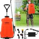Battery Powered Backpack Sprayer 5.4 Gallon,Adjustable Wheeled Cart, 0-94 PSI,6 Hours Long Battery Life,12V 8Ah Battery,Backpack Sprayer with 4 Nozzles for Weeding, Spraying, Cleaning