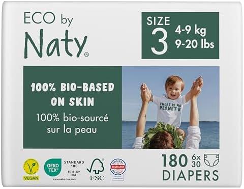 Amazon.com: Eco by Naty Eco-Friendly Baby Diapers - 100% Plant-Based Materials on Skin, Soft, for Sensitive Skin & Super Absorbent (Size 3, 180 Count) : Baby