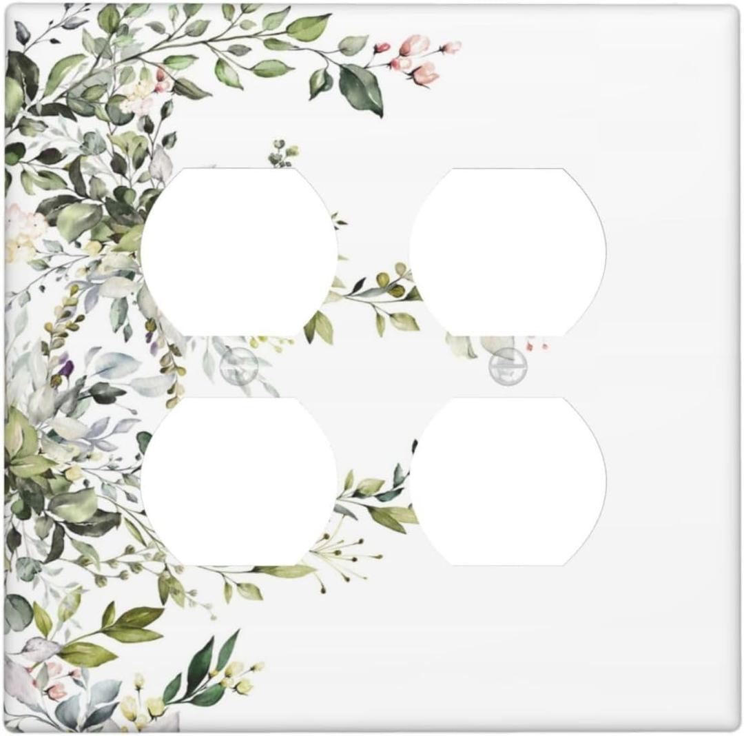 Sage Green Eucalyptus Watercolor Flower Leaves Plant Boho Floral Outlet Covers 2-Gang Duplex Decorative Light Switch Cover Plate Gfci Wall Plate Receptacle Switch Plate Covers Bathroom Decor