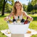 1 Pack Galvanized Beverage Tub, 3 Gallon Ice Buckets Metal Drink Buckets with Handles for Champagne Cocktails Wine Beer for Catering MimosaBars Parties, White (1) (EXP 01/01/27)