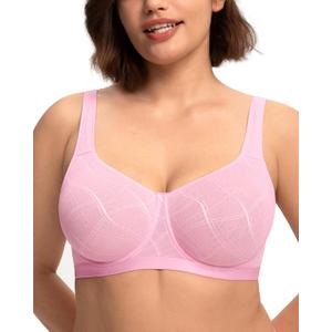 HSIA Minimizer Bras for Women Full Coverage Underwire Plus Size Unlined Mesh Jacquard Bra with Wide Straps Soft Pink 40DDD