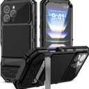 Lunivop Compatible with iPhone 16 Pro max Case Heavy Duty Protection Dustproof Built in Screen Protector Rugged Stand 360 Full Body Military Grade Metal Bumper Phone Cases (Black 2024)
