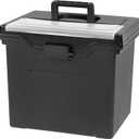 IRIS USA File Box with Lid File Organizer for Letter File w/ Organizer-Lid, Plastic Mobile Filing Organizer, Water Resistant Document Box, Portable File Box with Handle, Secure Buckle, Lockable, Black