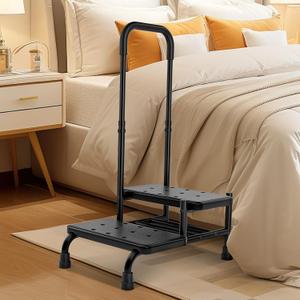 FORTEMOTUS Step Stool with Handle - Heavy Duty 2 Step Stool for Adults Elderly, Holds up to 450 lbs, Black